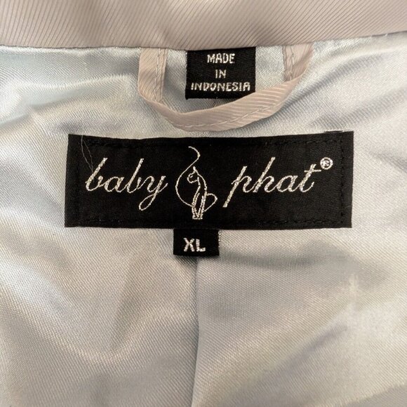 Vintage Baby Phat Bomber Puffer Jacket XL Y2K White Black Striped Spell Out Logo - Picture 14 of 16